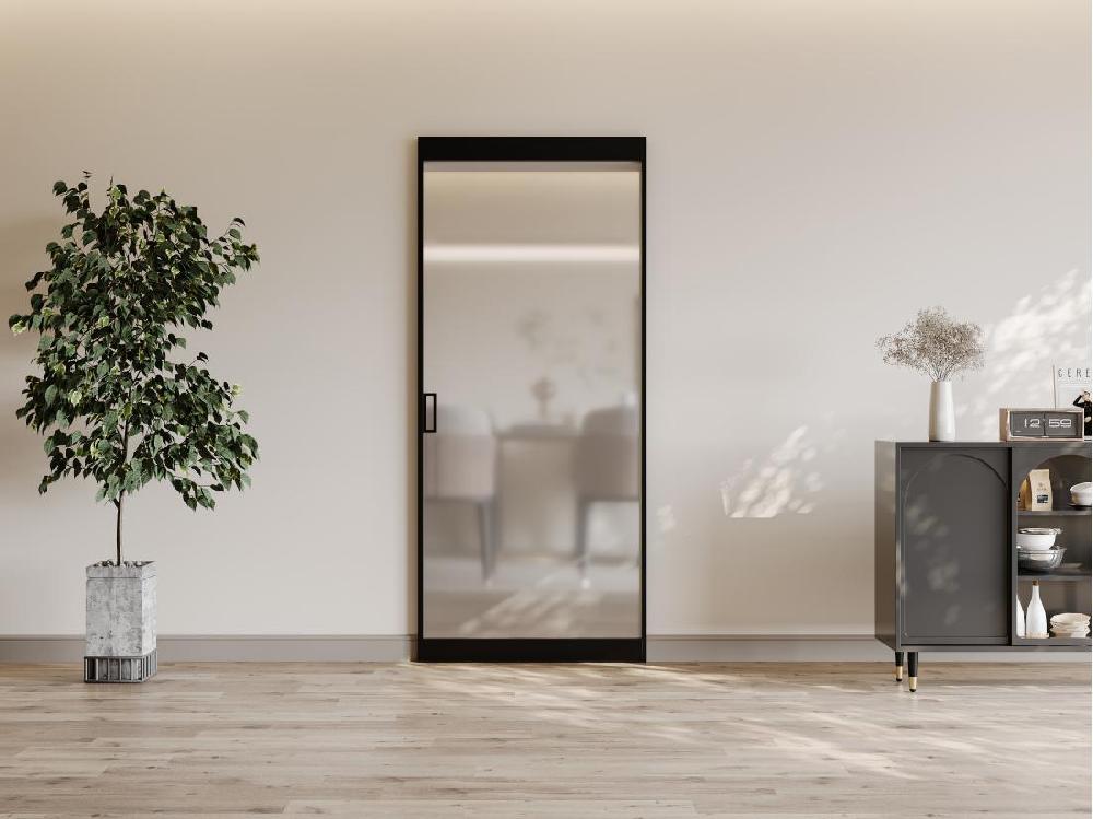 vente unique Porte coulissante avec rail invisible - aluminium et verre trempé dépoli - 93 x 210 cm - TORIPA