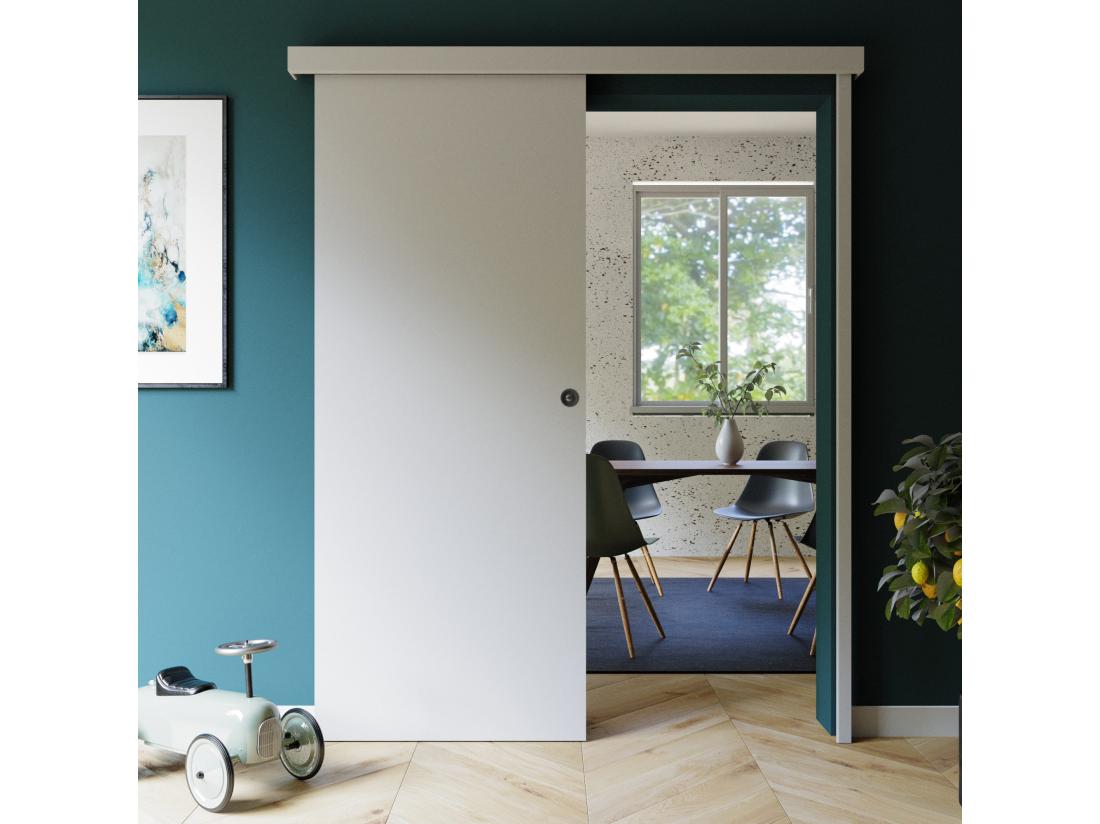 Vente Unique Porte Coulissante Avec Rail + Serrure - Prépeinte Plane 83 Cm