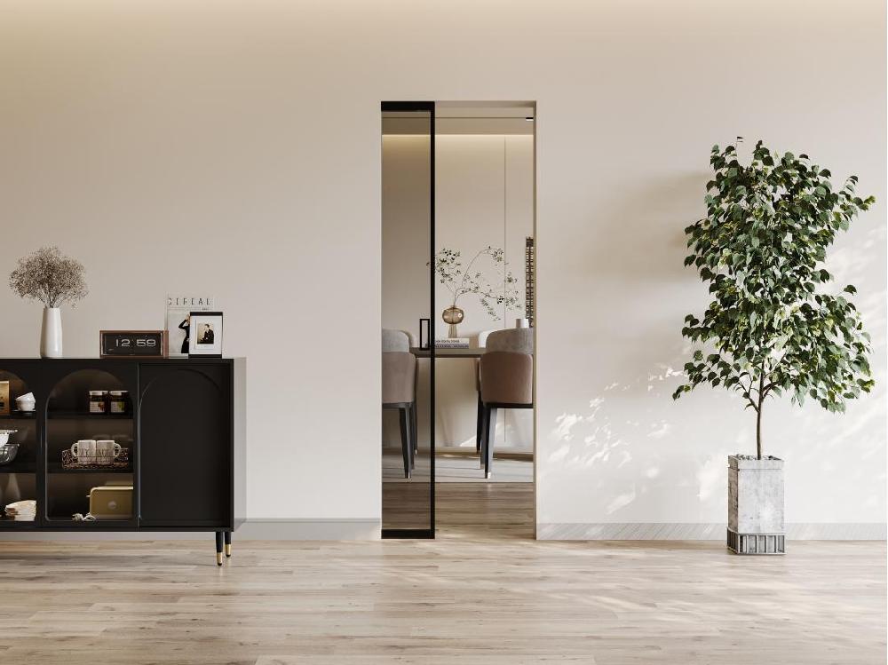 Vente Unique Porte Coulissante Avec Système à Galandage - Aluminium Et Verre Trempé Fumé - H205 X L93 Cm - LINCI II