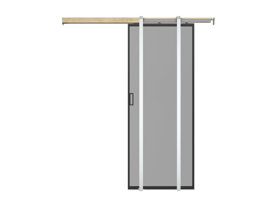 Vente Unique Porte Coulissante Avec Système à Galandage - Aluminium Et Verre Trempé Fumé - H205 X L93 Cm - LINCI II
