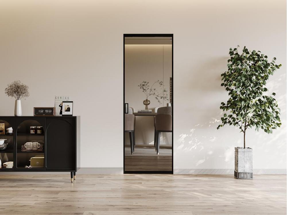 vente unique Porte coulissante avec système à galandage - aluminium et verre trempé fumé - H205 x L73 cm - LINCI II
