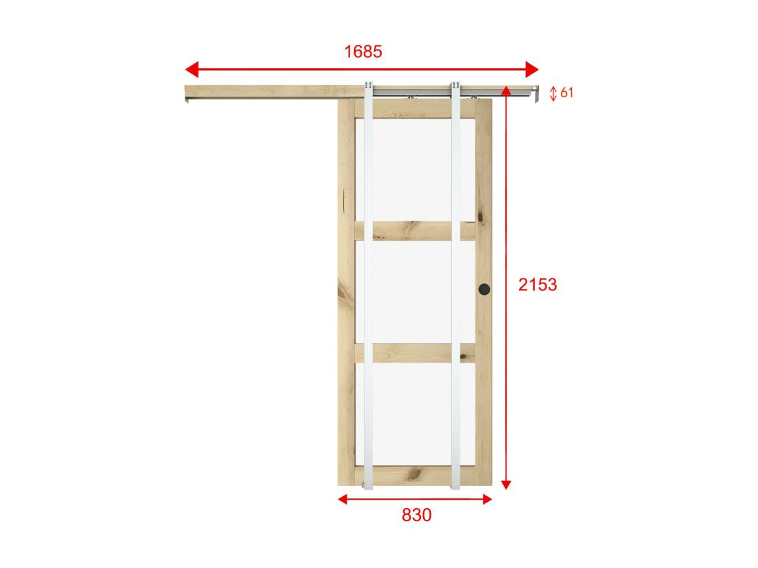 Vente Unique Porte Coulissante Avec Système à Galandage En Bois Et Verre Trempé Dépoli - 3 Fenêtres - H205 X L83 Cm - ACOSTA II