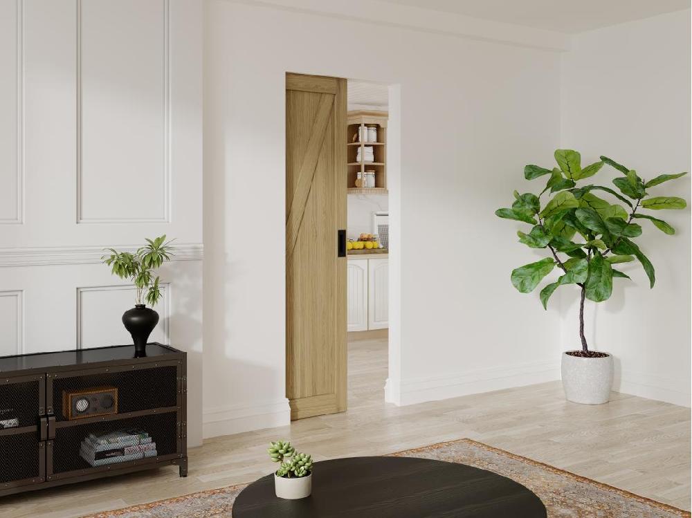 Vente Unique Porte Coulissante Avec Système à Galandage En Bois Et MDF - Naturel Clair - H205 X L83 Cm - BALERMA