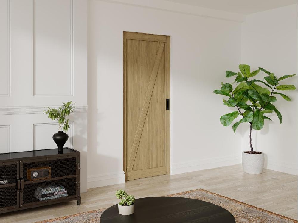 vente unique Porte coulissante avec système à galandage en bois et MDF - Naturel clair - H205 x L83 cm - BALERMA