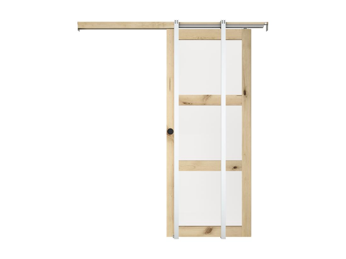 Vente Unique Porte Coulissante Avec Système à Galandage En Bois Et Verre Trempé Dépoli - 3 Fenêtres - H205 X L93 Cm - ACOSTA II