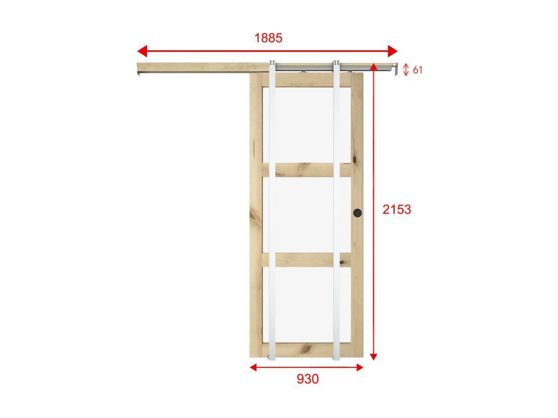 Vente Unique Porte Coulissante Avec Système à Galandage En Bois Et Verre Trempé Dépoli - 3 Fenêtres - H205 X L93 Cm - ACOSTA II