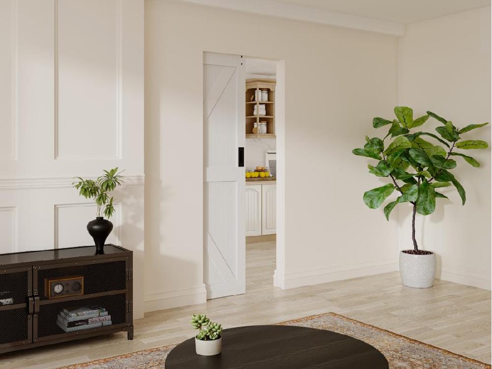 Vente Unique Porte Coulissante Avec Système à Galandage En Bois Et MDF - Blanc - H205 X 83 Cm - NEFARA