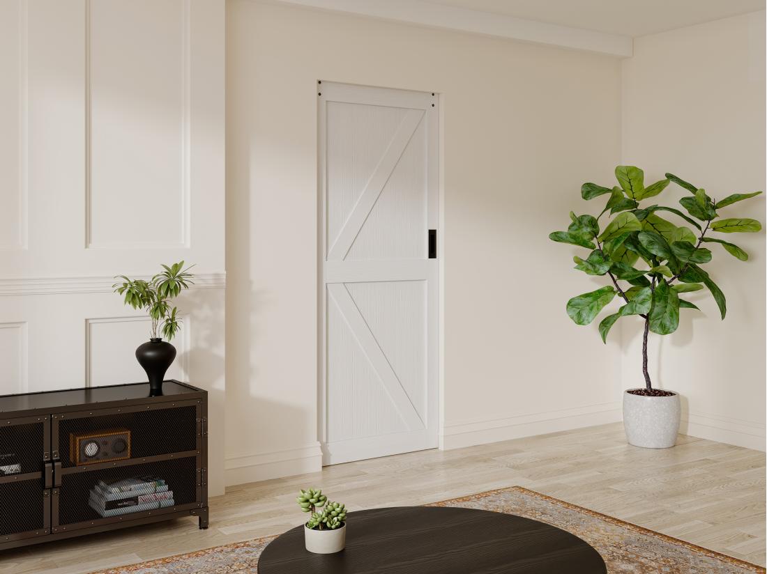 vente unique Porte coulissante avec système à galandage en bois et MDF - blanc - H205 x 83 cm - NEFARA