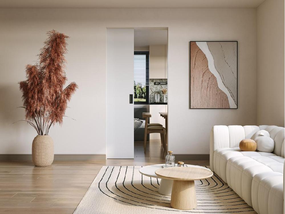 Vente Unique Porte Coulissante Avec Système à Galandage - H205 X L83 Cm - MDF + PVC Blanc - VARIN II