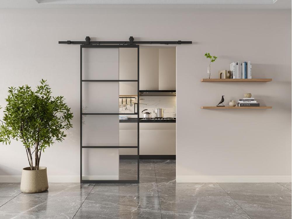 Vente Unique Porte Coulissante Avec Système En Applique - Aluminium Et Verre Trempé Transparent - H205 X L83 Cm - SINCA II