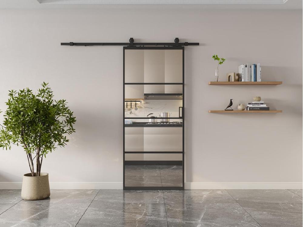 vente unique Porte coulissante avec système en applique - aluminium et verre trempé transparent - H205 x L83 cm - SINCA II