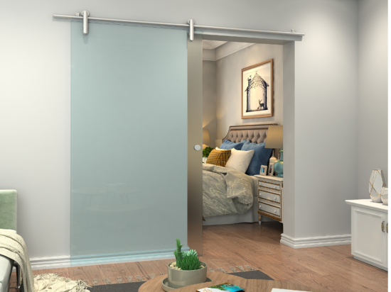 vente unique Porte coulissante avec système en applique CLEAVER - H205 x L93 cm - Verre trempé dépoli