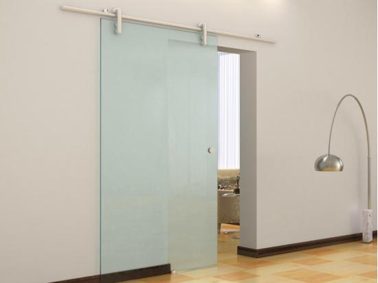vente unique Porte coulissante avec système en applique CLEAVER - H205 x L83 cm - Verre trempé dépoli