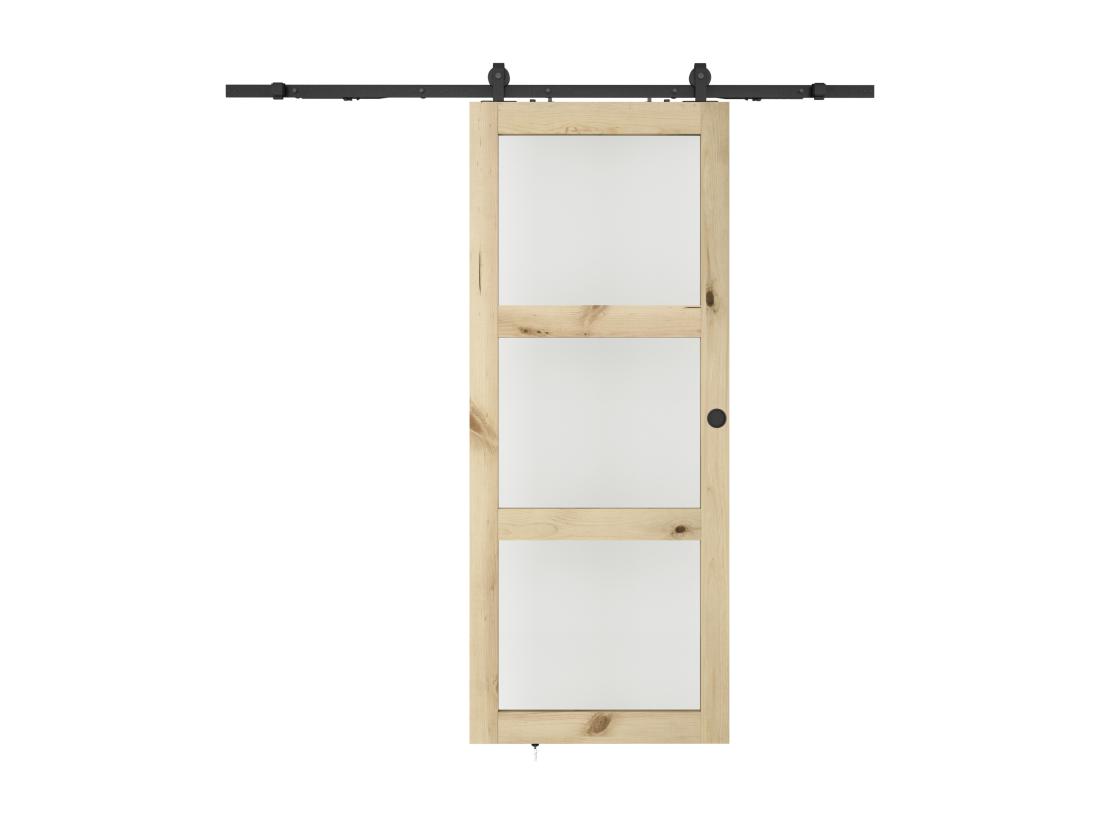 Vente Unique Porte Coulissante Avec Système En Applique En Bois Et Verre Trempé Dépoli - 3 Fenêtres - H205 X L93 Cm - ACOSTA II