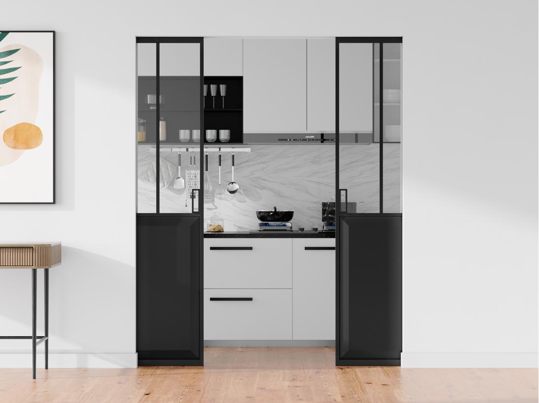Vente Unique Porte Coulissante Double Atelier Avec Système à Galandage - Noir Et Verre Trempé - 2 X H205 X L63 Cm - ARTISTO II