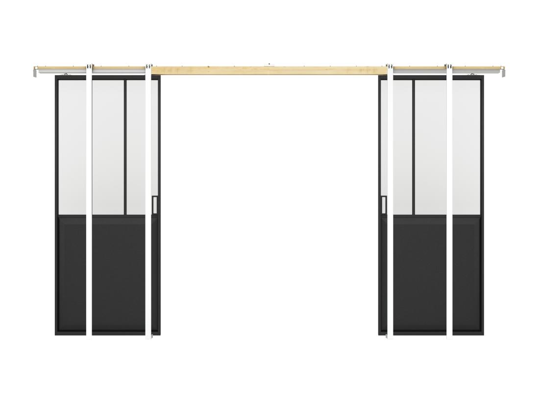 Vente Unique Porte Coulissante Double Atelier Avec Système à Galandage - Noir Et Verre Trempé - 2 X H205 X L63 Cm - ARTISTO II