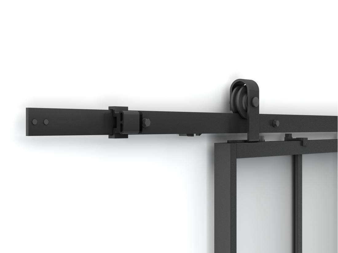 Vente Unique Porte Coulissante Double Atelier Avec Système En Applique - Noir Et Verre Trempé Dépoli - 2 X H205 X L63 Cm - ARTISTO II
