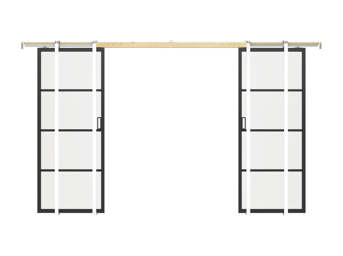 Vente Unique Porte Coulissante Double Avec Système à Galandage - Aluminium Et Verre Trempé Transparent - 2 X H205 X L73 Cm - SINCA II