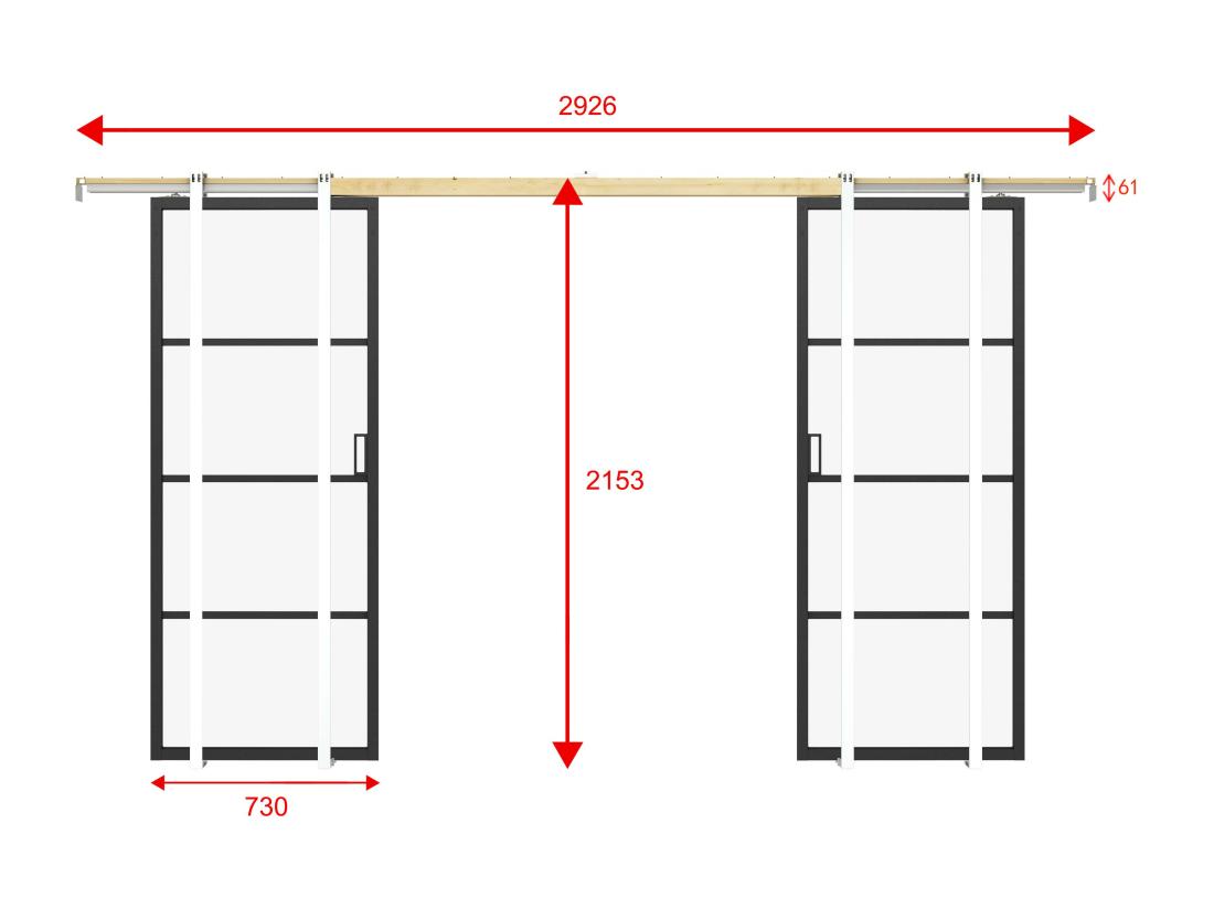 Vente Unique Porte Coulissante Double Avec Système à Galandage - Aluminium Et Verre Trempé Transparent - 2 X H205 X L73 Cm - SINCA II