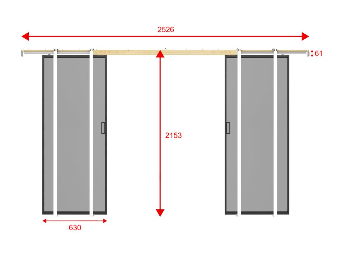 Vente Unique Porte Coulissante Double Avec Système à Galandage - Aluminium Et Verre Trempé Fumé - 2 X H205 X L63 Cm - LINCI II