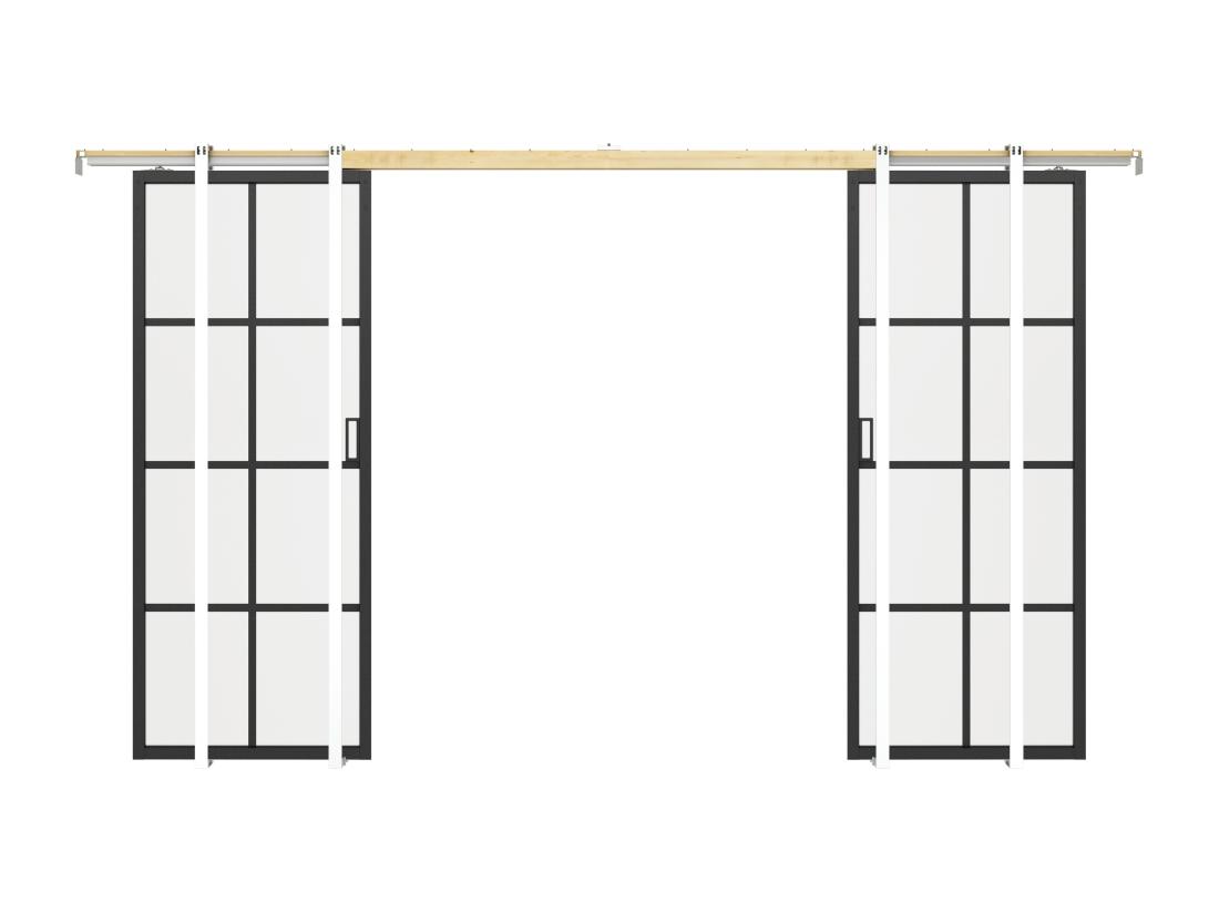 Vente Unique Porte Coulissante Double Avec Système à Galandage En Aluminium Et Verre Trempé - 2 X H205 X L63 Cm - WILDEN II
