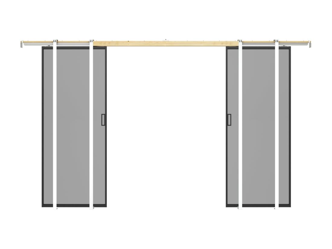 Vente Unique Porte Coulissante Double Avec Système à Galandage - Aluminium Et Verre Trempé Fumé - 2 X H205 X L73 Cm - LINCI II