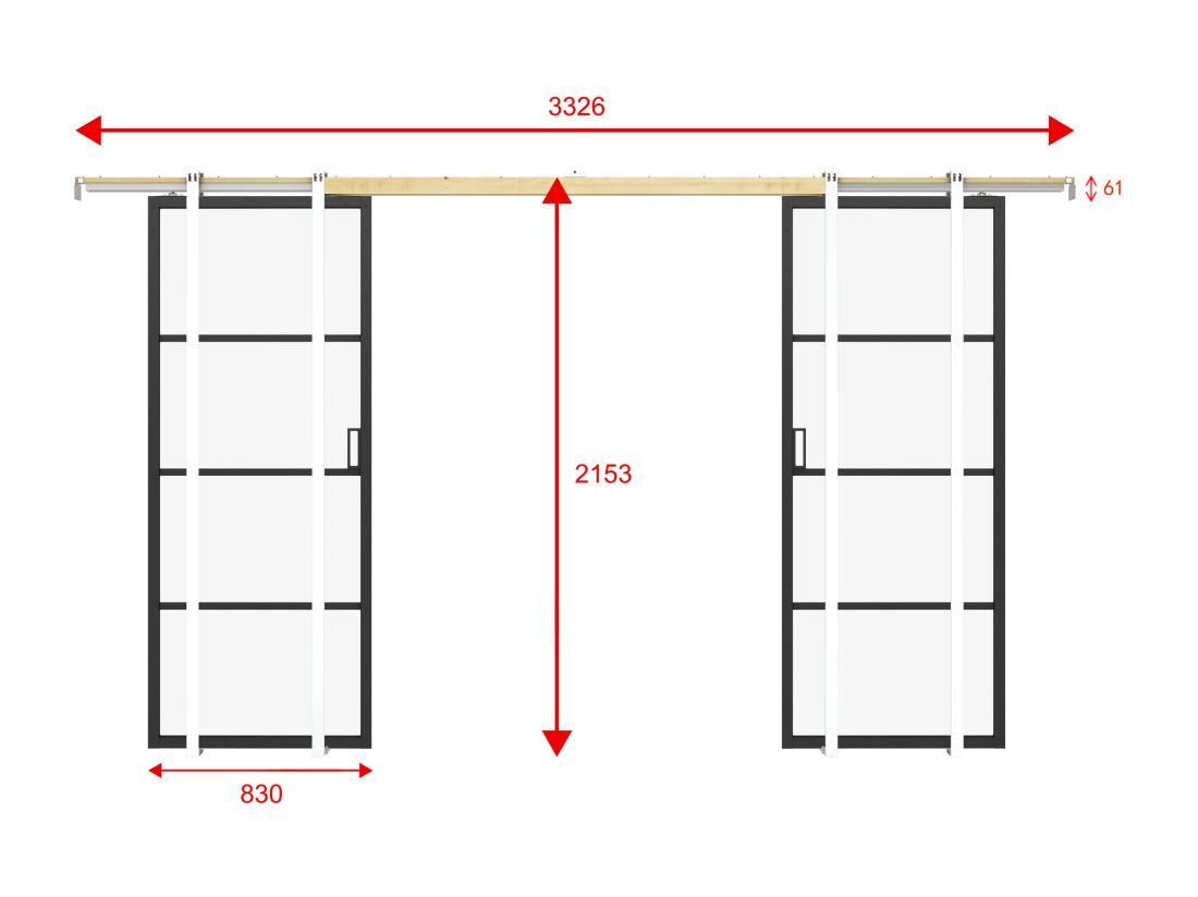 Vente Unique Porte Coulissante Double Avec Système à Galandage - Aluminium Et Verre Trempé Transparent - 2 X H205 X L83 Cm - SINCA II