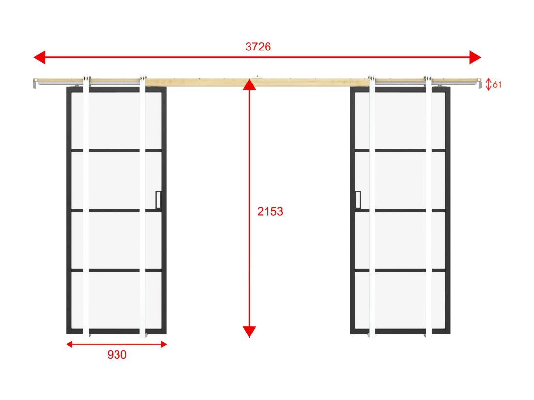 Vente Unique Porte Coulissante Double Avec Système à Galandage - Aluminium Et Verre Trempé Transparent - 2 X H205 X L93 Cm - SINCA II