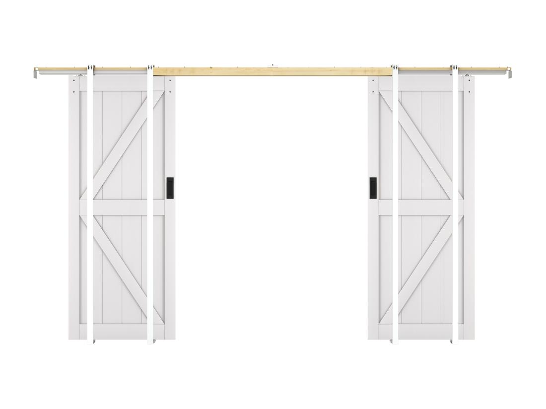 Vente Unique Porte Coulissante Double Avec Système à Galandage En Bois Et MDF - Blanc - 2 X H205 X 83 Cm - NEFARA
