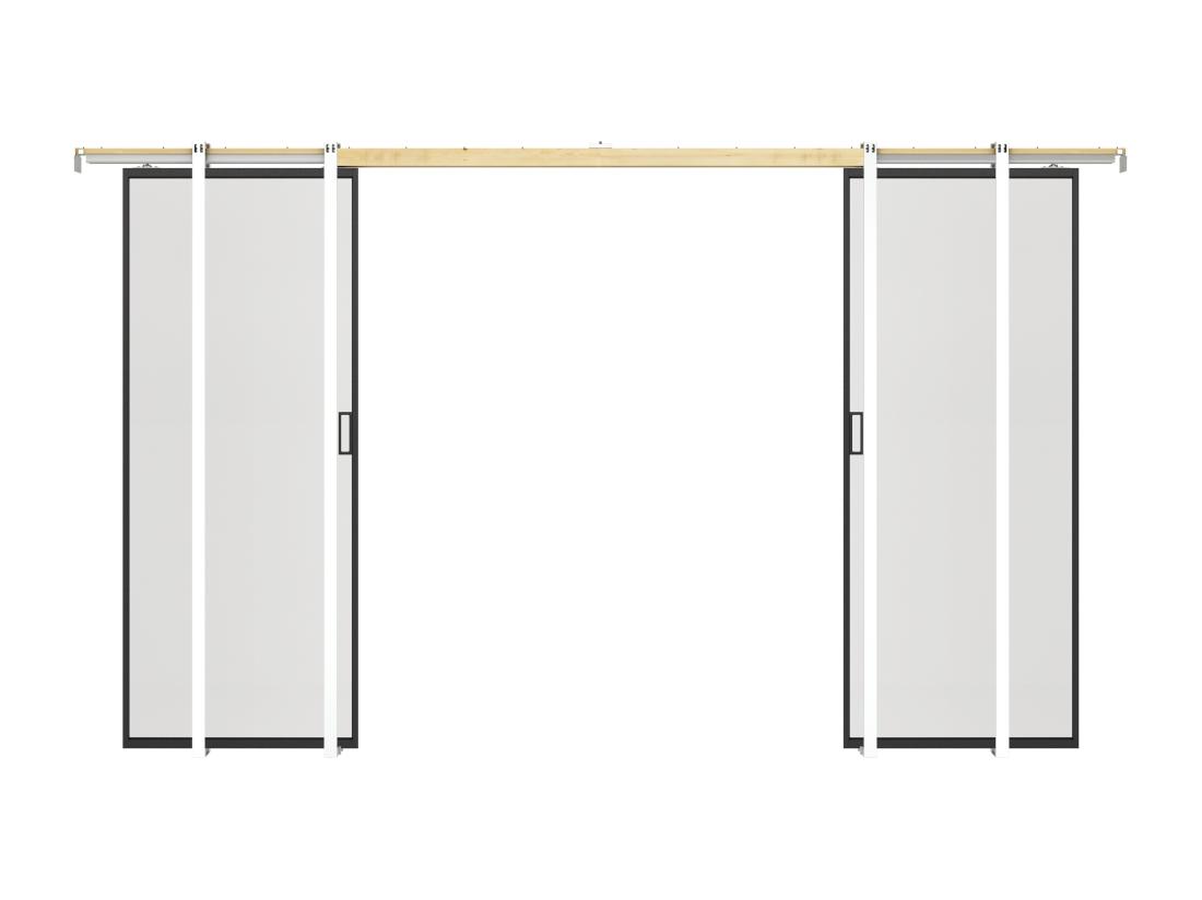 Vente Unique Porte Coulissante Double Avec Système à Galandage - Aluminium Et Verre Trempé Dépoli - 2 X H205 X L63 Cm - LINCI II