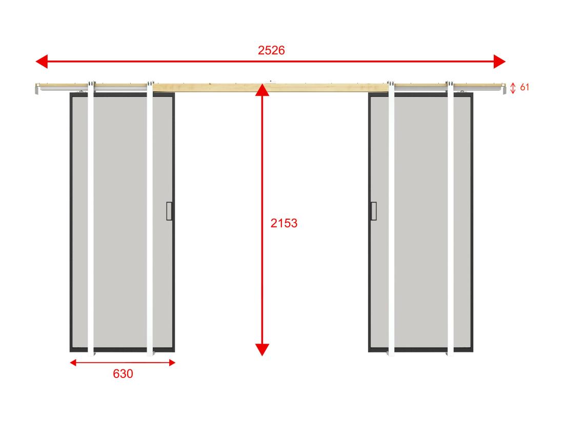 Vente Unique Porte Coulissante Double Avec Système à Galandage - Aluminium Et Verre Trempé Dépoli - 2 X H205 X L63 Cm - LINCI II