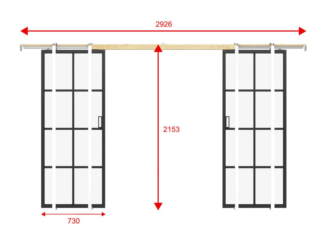 Vente Unique Porte Coulissante Double Avec Système à Galandage En Aluminium Et Verre Trempé - 2 X H205 X L73 Cm - WILDEN II