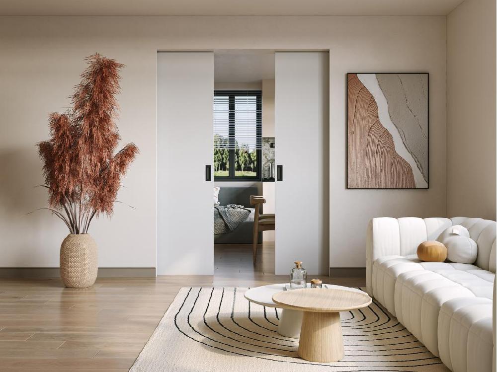 Vente Unique Porte Coulissante Double Avec Système à Galandage - 2 X H205 X L73 Cm - MDF + PVC Blanc - VARIN II
