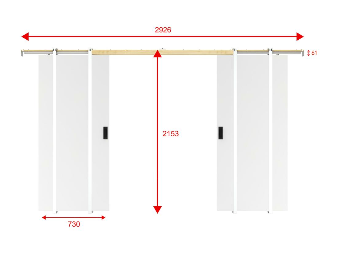 Vente Unique Porte Coulissante Double Avec Système à Galandage - 2 X H205 X L73 Cm - MDF + PVC Blanc - VARIN II