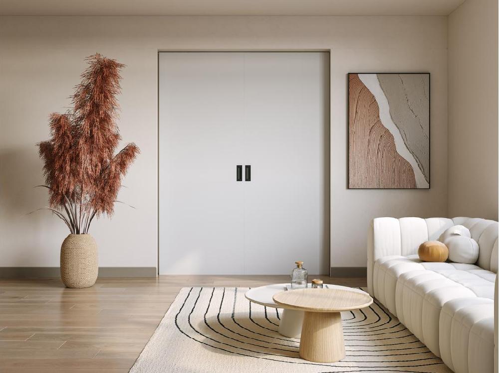 vente unique Porte coulissante double avec système à galandage - 2 x H205 x L73 cm - MDF + PVC Blanc - VARIN II