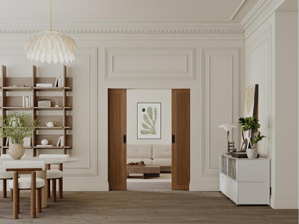 Vente Unique Porte Coulissante Double Avec Système à Galandage En MDF Et Bois - Naturel Foncé - 2 X H205 X L93 Cm - SANDORA