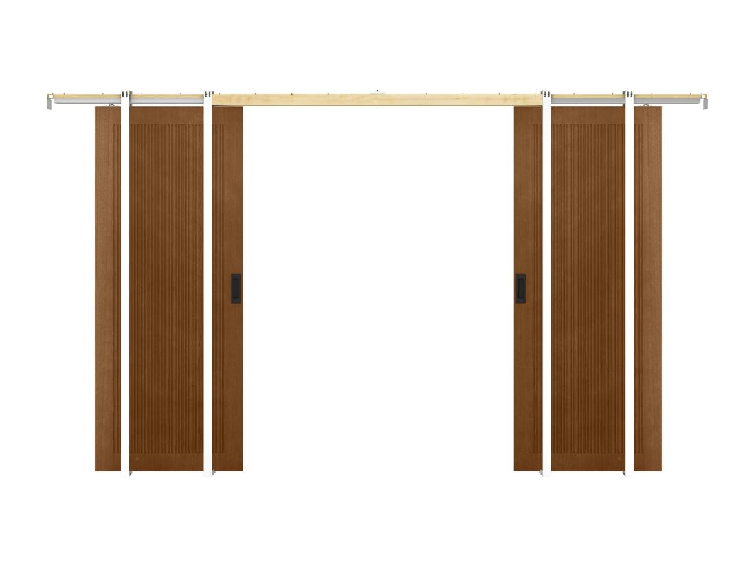 Vente Unique Porte Coulissante Double Avec Système à Galandage En MDF Et Bois - Naturel Foncé - 2 X H205 X L93 Cm - SANDORA