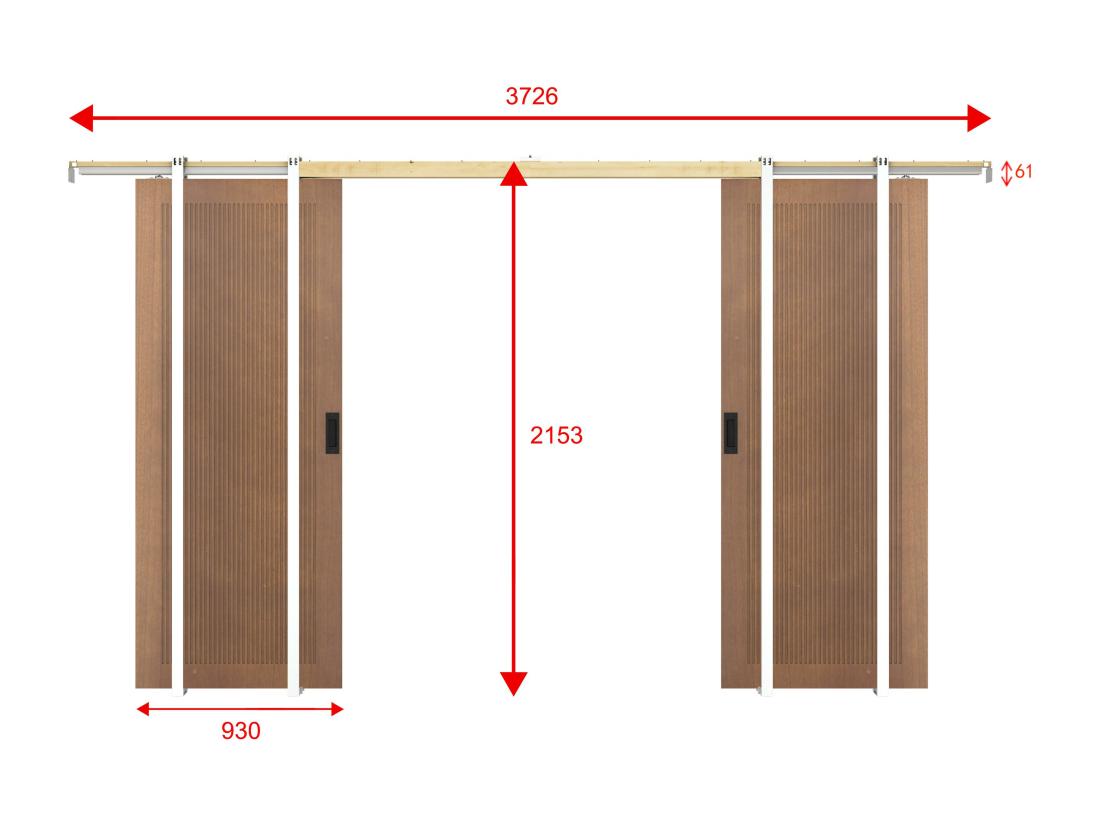 Vente Unique Porte Coulissante Double Avec Système à Galandage En MDF Et Bois - Naturel Foncé - 2 X H205 X L93 Cm - SANDORA