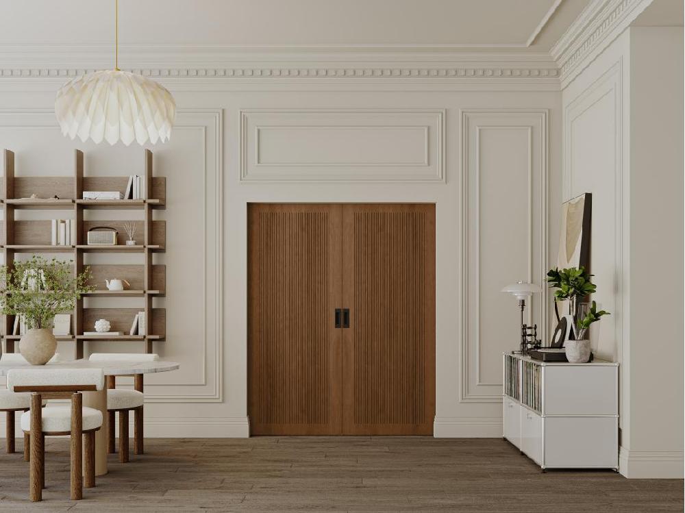 vente unique Porte coulissante double avec système à galandage en MDF et bois - naturel foncé - 2 x H205 x L93 cm - SANDORA