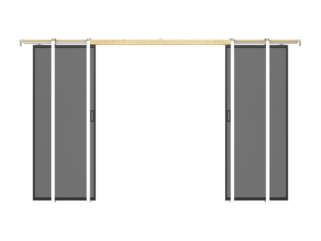 Vente Unique Porte Coulissante Double Avec Système à Galandage - Aluminium Et Verre Trempé Fumé Dépoli - 2 X H205 X L83 Cm - LINCI II
