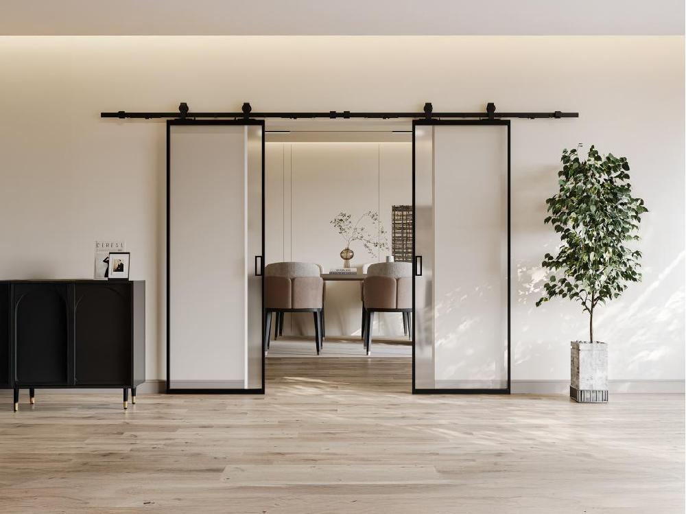 Vente Unique Porte Coulissante Double Avec Système En Applique - Aluminium Et Verre Trempé Dépoli - 2 X H205 X L63 Cm - LINCI II