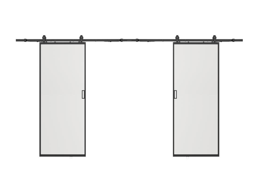 Vente Unique Porte Coulissante Double Avec Système En Applique - Aluminium Et Verre Trempé Dépoli - 2 X H205 X L63 Cm - LINCI II
