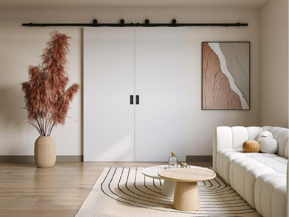 vente unique Porte coulissante double avec système en applique - 2 x H205 x L93 cm - MDF + PVC Blanc - VARIN II