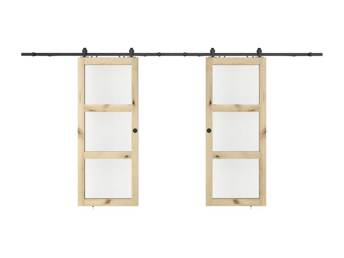 Vente Unique Porte Coulissante Double Avec Système En Applique En Bois Et Verre Trempé Dépoli - 3 Fenêtres - 2 X H205 X L83 Cm - ACOSTA II