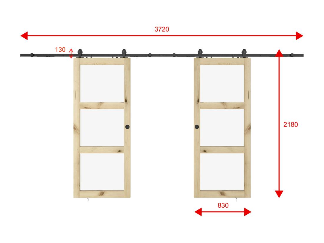 Vente Unique Porte Coulissante Double Avec Système En Applique En Bois Et Verre Trempé Dépoli - 3 Fenêtres - 2 X H205 X L83 Cm - ACOSTA II