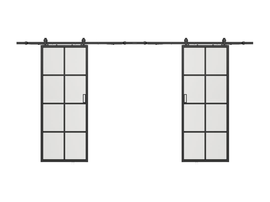 Vente Unique Porte Coulissante Double Avec Système En Applique - Aluminium Et Verre Trempé Dépoli - 2 X H205 X L93 Cm - WILDEN II