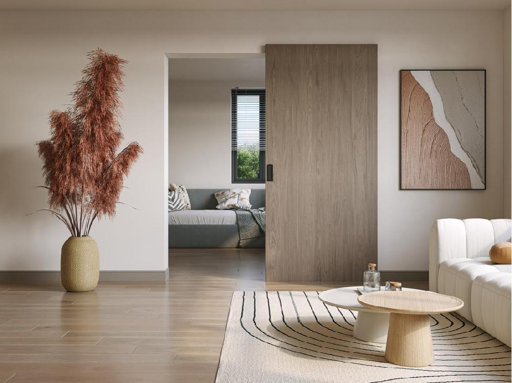 Vente Unique Porte Coulissante En Bois Et MDF Avec Rail Invisible - Chêne Clair - 83 X 210 Cm - BOCAZI