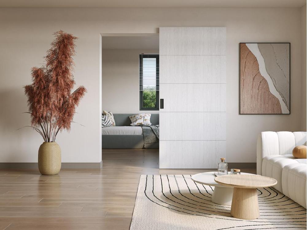 Vente Unique Porte Coulissante En Bois Et MDF Avec Rail Invisible - Blanc - 83 X 210 Cm - SOMIRI