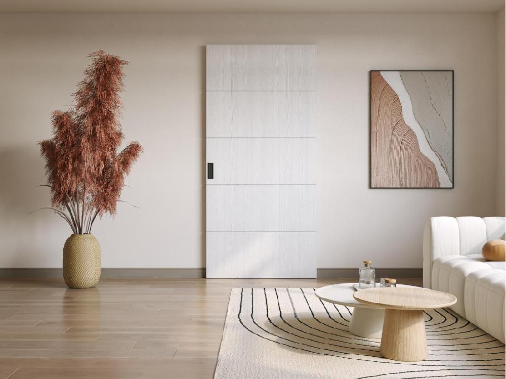 vente unique Porte coulissante en bois et MDF avec rail invisible - Blanc - 83 x 210 cm - SOMIRI