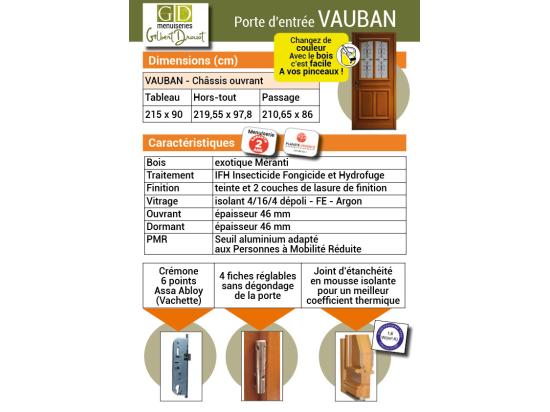 Vente Unique Porte D'Entrée Bois Vitrée Vauban H 200Xl 80 P Droit Côtes Tableau